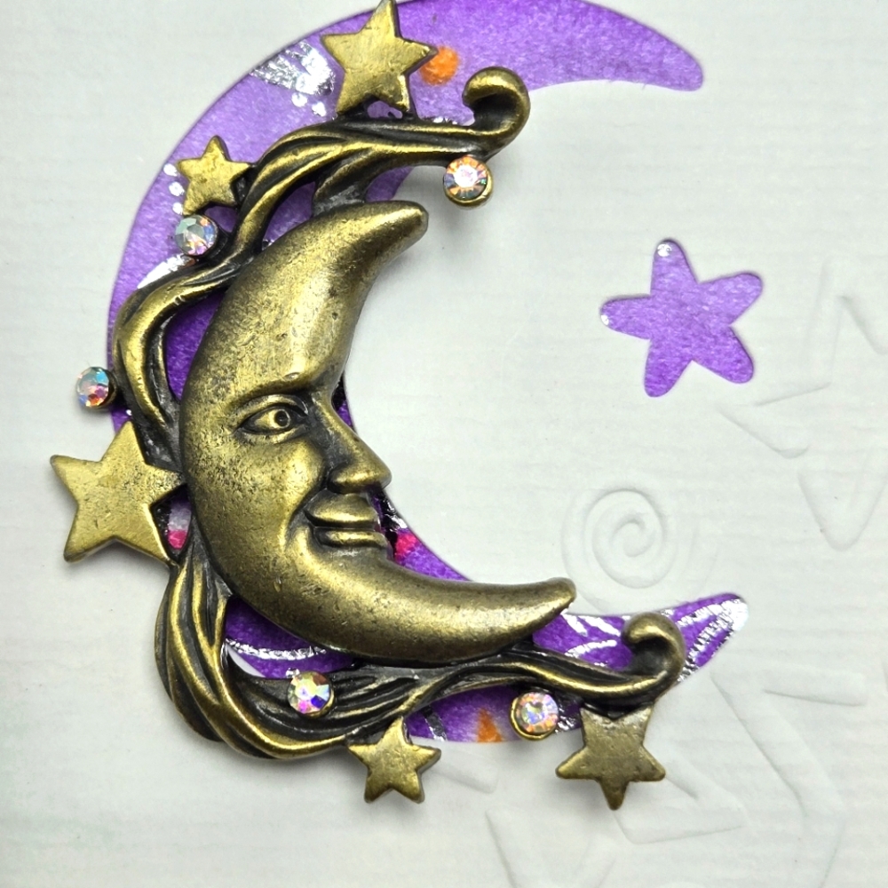 2007 Patricia Darling Dash Crescent Moon Stars Celestial Brooch Inspirational